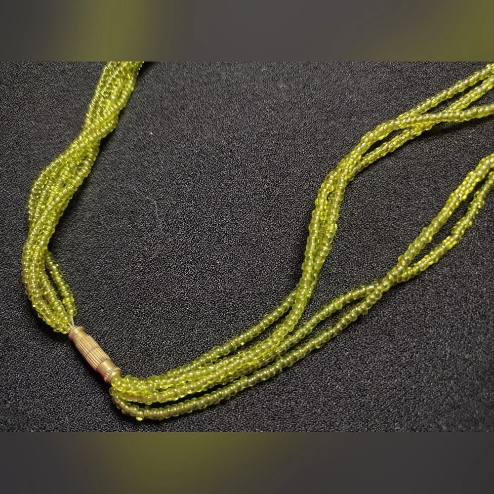 Vintage Multi strand Moss Green Beaded Necklace